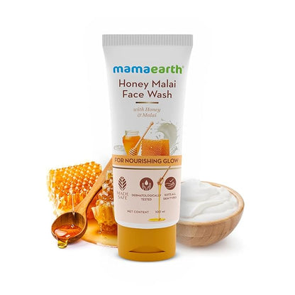 Mamaearth Honey Malai Face Wash with Honey & Malai For Nourishing Glow 100 ml | For all skin types, Best Suits Dry Skin