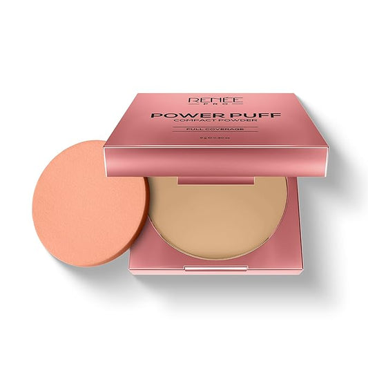 RENEE PRO Power Puff Compact Powder - Elevate, Lightweight and Velvety Matte Finish, Helps Achieve Even Toned Skin, Minimizes Appearance Of Pores & Fine Lines, Helps Control Excess Oil & Shine, 9 Gm