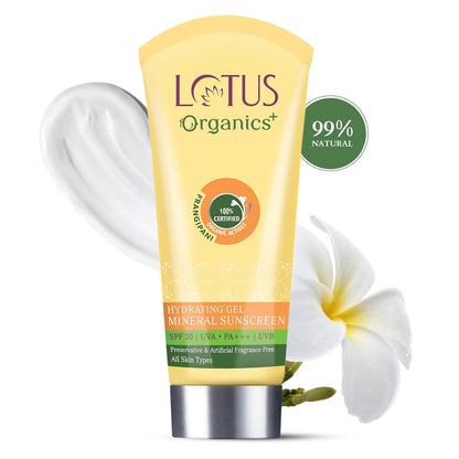 Lotus Organics+ Hydrating Gel Mineral Sunscreen SPF 30 PA+++ - 100% Chemical Free, Certified Organic Actives (100gm)