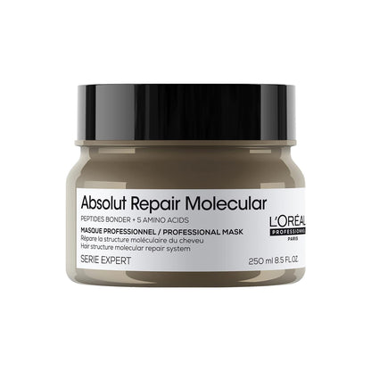 L'Oréal Professionnel Absolut Repair Molecular Deep Repairing Rinse-off Cream Mask for Damaged Hair - 250 ml | Repairs Very Damaged Hair and Restores Strength With 2% Peptides Bonder & 5 Amino Acids