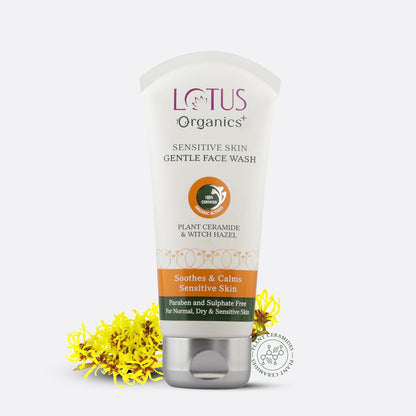 Lotus Organics+ Sensitive Skin Gentle Face Wash for Women & Men | 100% Certified Organic Witch Hazel & Plant Ceramides | Soothes Sensitive Skin | Protects Skin Barrier 80gm