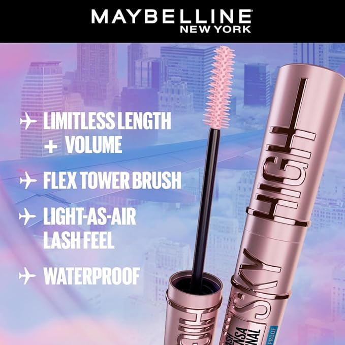 Maybelline New York Lash Sensational Sky High Mascara, Very Black, Lengthening and Volumizing Mascara With Bamboo Extract & Fibres, Ophthalmologist tested and Waterproof | 6ml