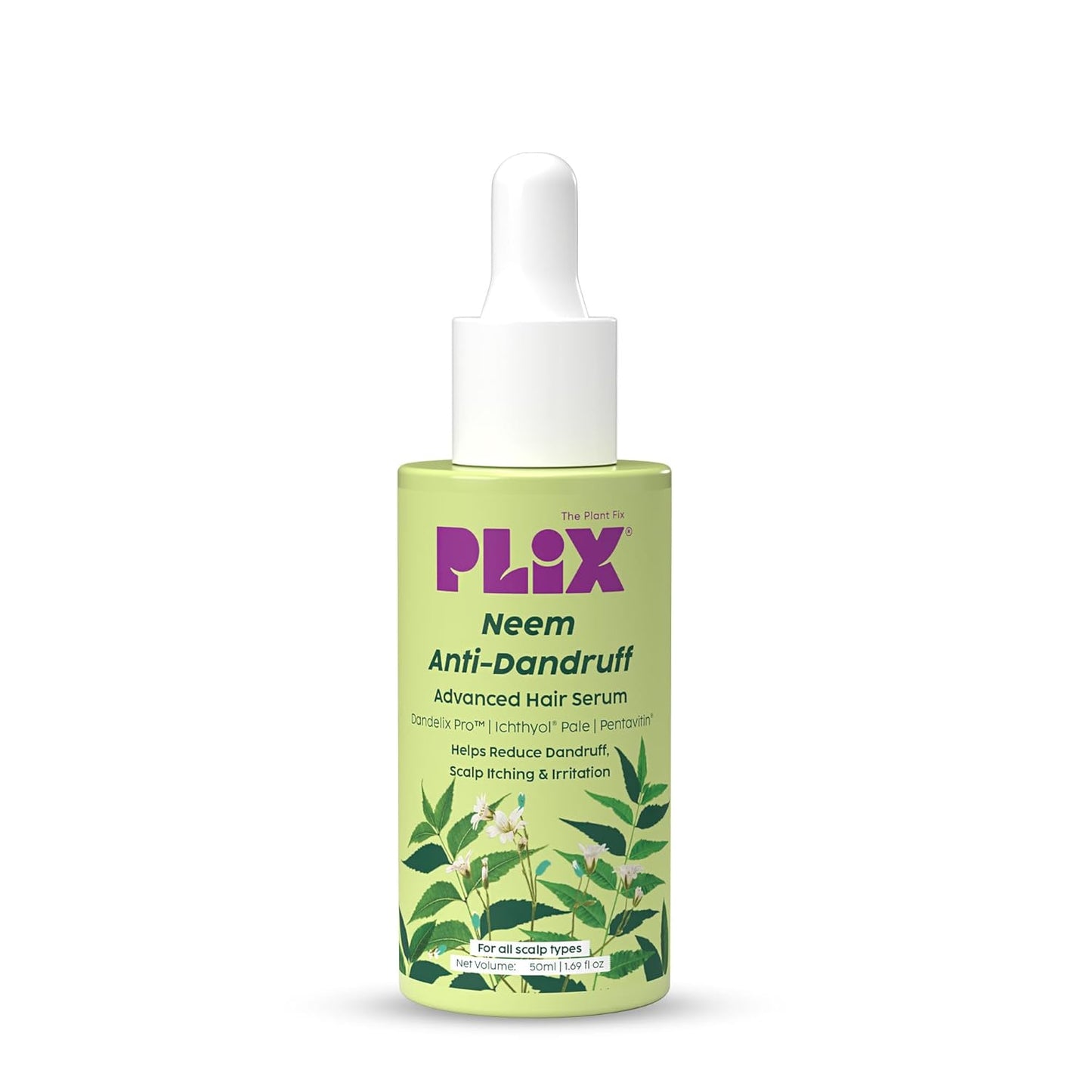 PLIX - THE PLANT FIX Neem Anti-Dandruff Advanced Serum | 3% Dandelix Pro™ & Ichthyol® Pale| Quick absorbing, Non-greasy & Lightweight | 50ml