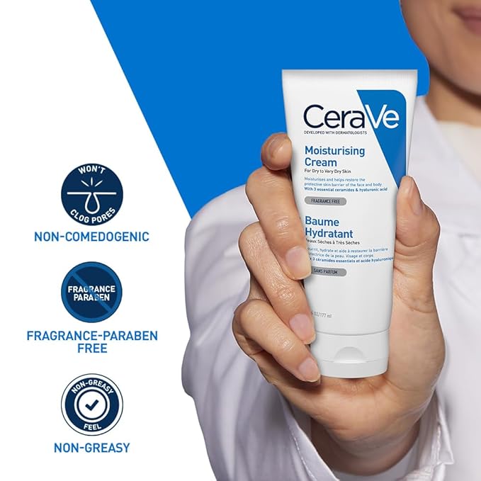 CeraVe Moisturizing Cream For Dry To Very Dry Skin Ceramides And Hyaluronic Acid, Non-Comedogenic Moisturizer (177ml)