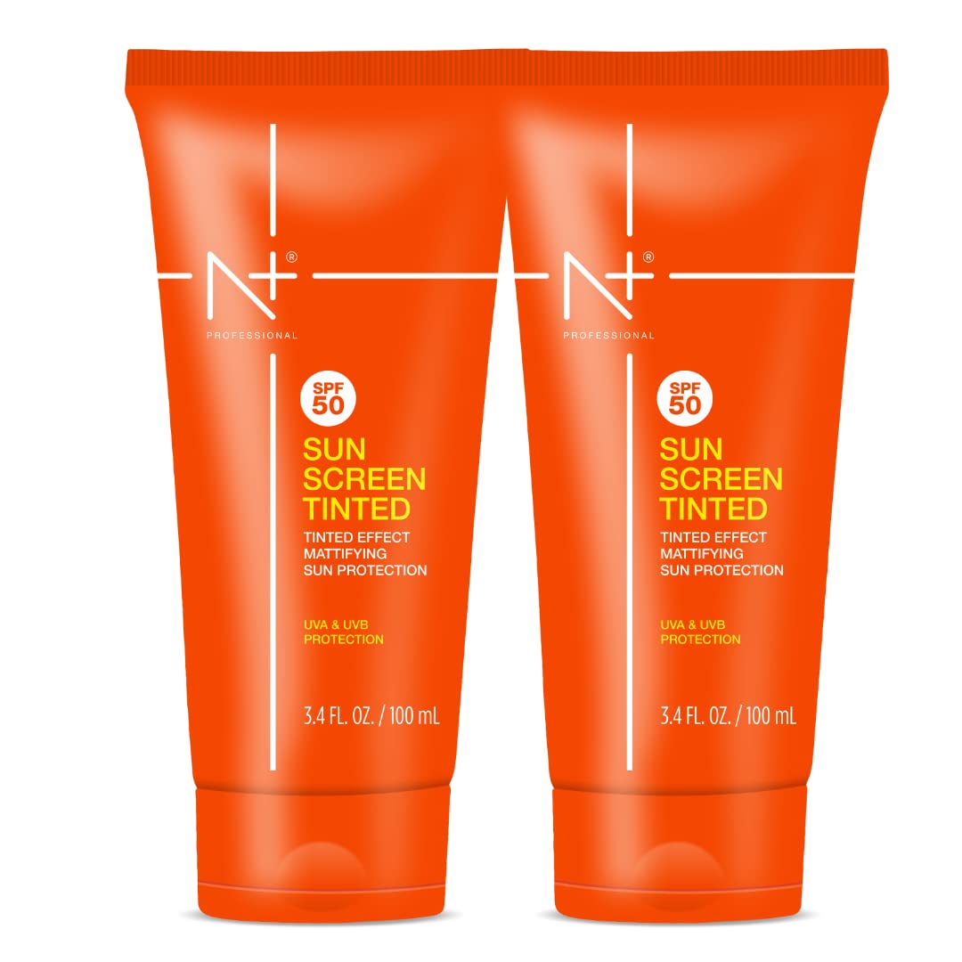 N Plus Professional Sun Screen Tinted SPF 50 with Tinted Effect, Mattifying Sun Protection, UVA & UVB Protection | Pack of 2