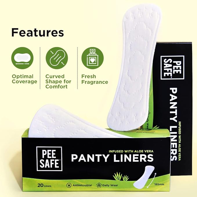 Pee Safe Panty Liners For Women Daily Use with Aloe Vera - 20 Liners | 185mm Long (Large Size)
