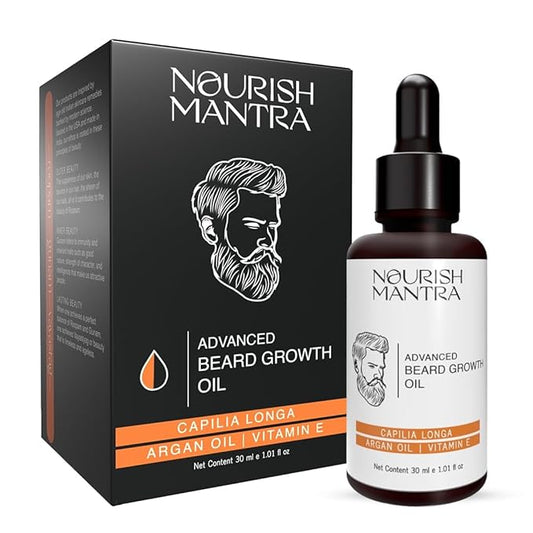 Nourish Mantra Advanced Beard Growth Oil/Made with Capilia Longa, Argan Oil, Vitamin E and Jojoba Oil/For Fuller, Thicker and Healthier Beard Growth - 30ml