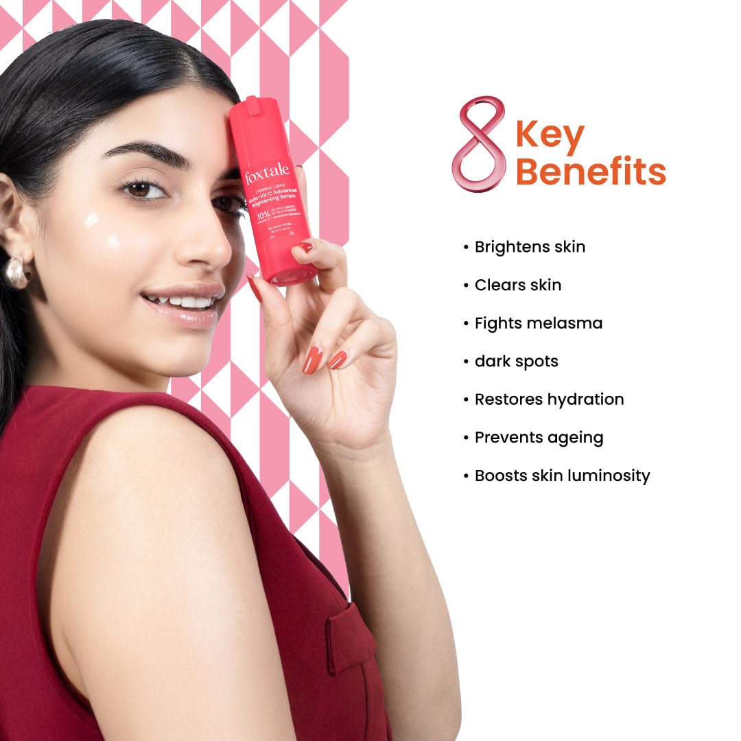 Foxtale 10% Vitamin C + Glutathione Complex Serum, Brightens skin in 3 days, Fades melasma & dark spots, Evens Skin tone, Gentle & Non-irritating