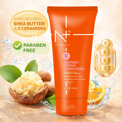 N+ SPF 50 Barrier Repair Sunscreen Cream | Shea Butter & 5 Ceramides| Blue light protection