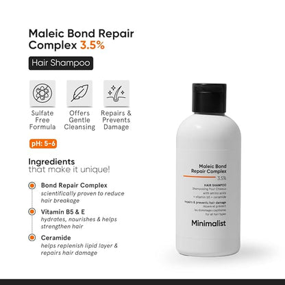 Minimalist Bond Repair Shampoo For Damaged, Dry & Frizzy Hair, Maleic Bond Repair Complex 3.5% With Patented Technology, Sulphate & Paraben Free Shampoo 250ml