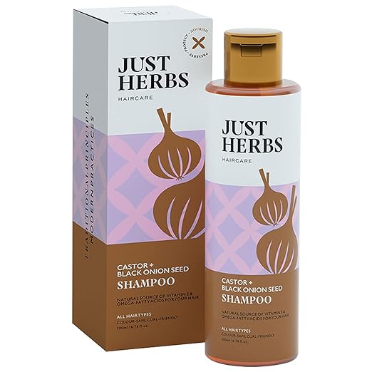 Just Herbs Castor and Black Onion Seed Sulfate Free Shampoo Reduce Hairfall,Hair Loss For Dry and Frizzy, Normal Hair Types Men & Women - 200ml