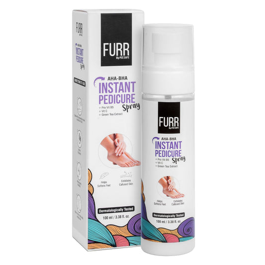 Furr Instant Pedicure Spray with AHA BHA, 2% Salicylic Acid | Salon-like Pedicure in 30 Seconds | With Vitamic C & Alpha-Arbutin for Smooth, Soft & Radiant Feet | Callus Remover Spray | Foot Scrubber | 100 ml