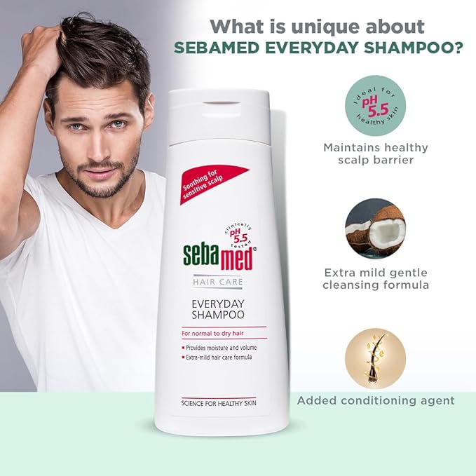 Sebamed Everyday Shampoo |pH 5.5|Soothing for sensitive scalp| Normal to Dry scalp | Dermatologically & clinically tested | 200ml