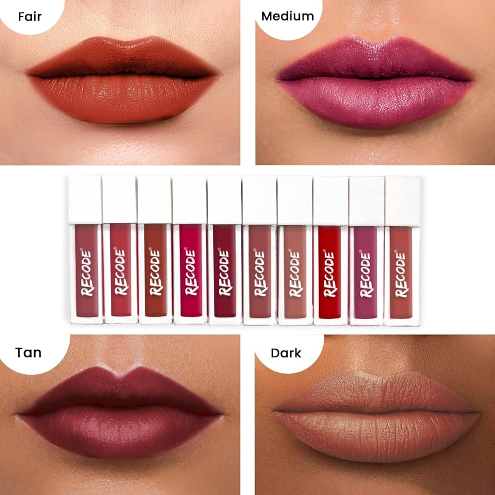 Recode Silky Matte Liquid Lipstick Combo -Smudge-Proof Transfer-Proof Long lasting Pack of 10 Mini Liquid Lipsticks