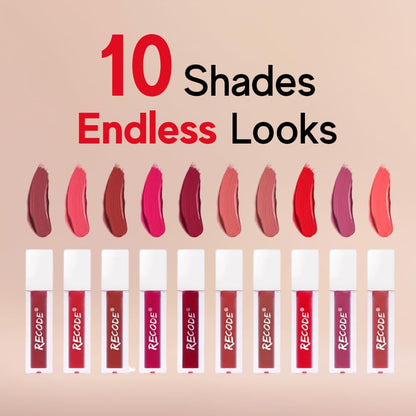 Recode Silky Matte Liquid Lipstick Combo -Smudge-Proof Transfer-Proof Long lasting Pack of 10 Mini Liquid Lipsticks