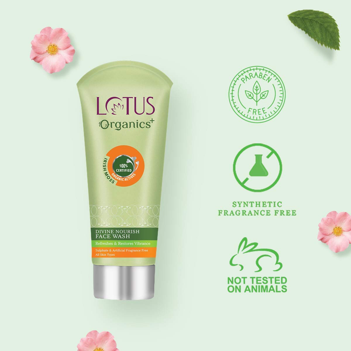 Lotus Organics+ Divine Nourish Face Wash | Sulphate Free | Gentle Cleaning | 100% Certified Organic Irish Moss | All Skin Types 100 ml