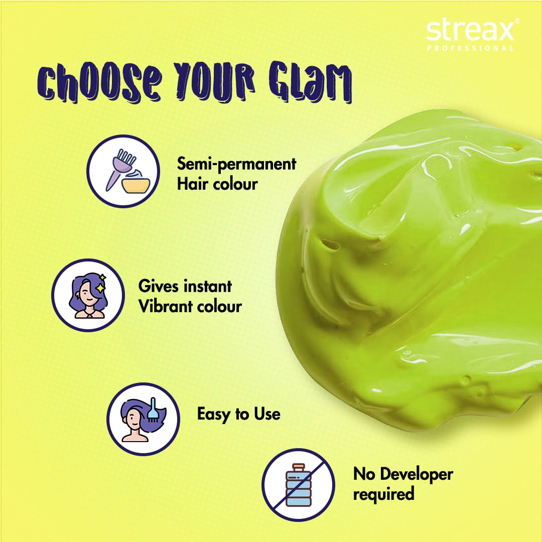 Streax Professional Hold & Play Funky Hair Color - Perky Green (100g)