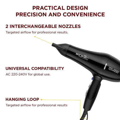 IKONIC PROFESSIONAL 2500+ ADVANCED HAIR DRYER with dual watts compatibility 2400W-2800W
