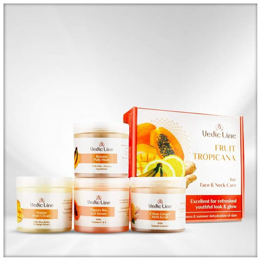 Vedicline Fruit Tropicana Facial Kit For Helps In Skin Exfoliation And Minimize Dark Spots, Free Radicals with Banana, Papaya, Shea Butter For Beautiful Glowing skin