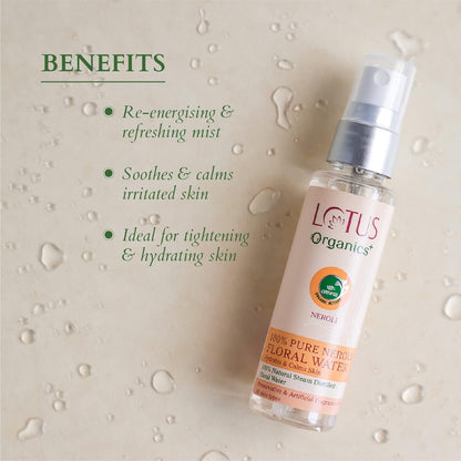 Lotus Organics+ 100% Pure Neroli Floral Water | For Sunburn Irritation & Rashes| No Preservatives & Artificial Fragrance