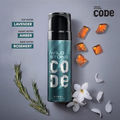 Wild Stone Code Steel No Gas Body Perfume Spray For Men, Long Lasting Refreshing Fragrance For Office Wear, 120ml