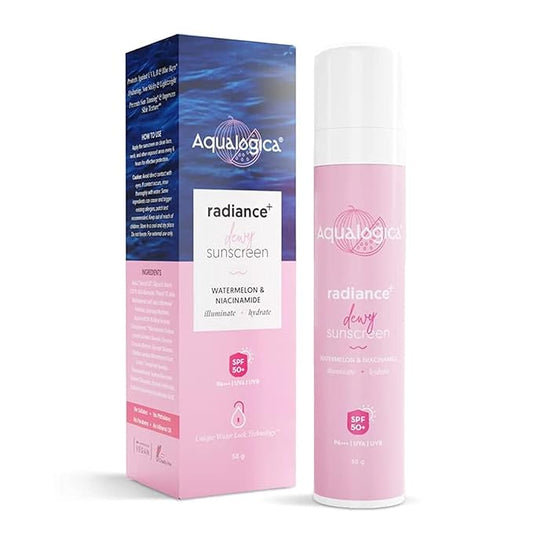 Aqualogica Men & Women Radiance+ Dewy Sunscreen For All Skin Types Spf 50 Pa+++ 50G - With Watermelon & Niacinamide For Radiant Skin - Deep Moisturization, Protects From UVA/B