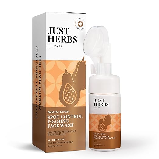 Just Herbs Brightening Foaming Face Wash With Vitamin C, Papaya and Lemon for Dark spot Reduction and Clear Skin - 100ml