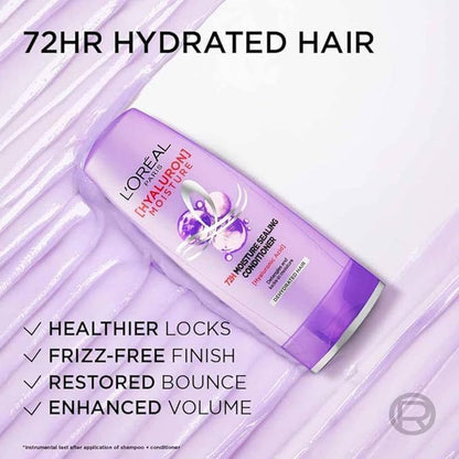 L'Oreal Paris Hyaluron Moisture 72HR Moisture Sealing Conditioner powered by Hyaluronic Acid, for Frizz-free, Hydrated and Bouncy Hair Full of Life | 180 ml