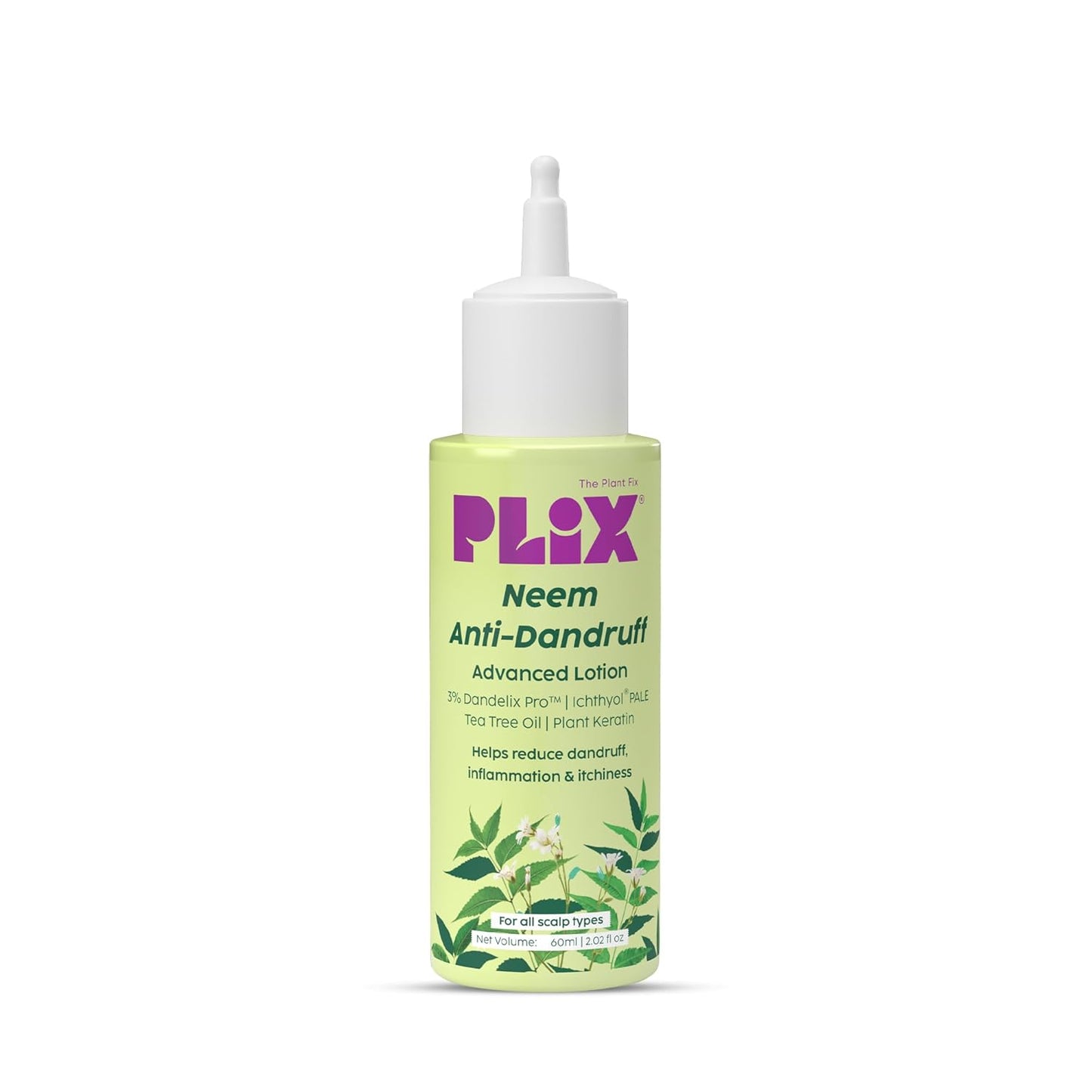 Plix Neem Anti-Dandruff Advanced Lotion | Reduce Dandruff, Itching & Irritation | With Dandelix Pro & Ichthyol PALE | Paraben & Sulphate Free, (60ml)