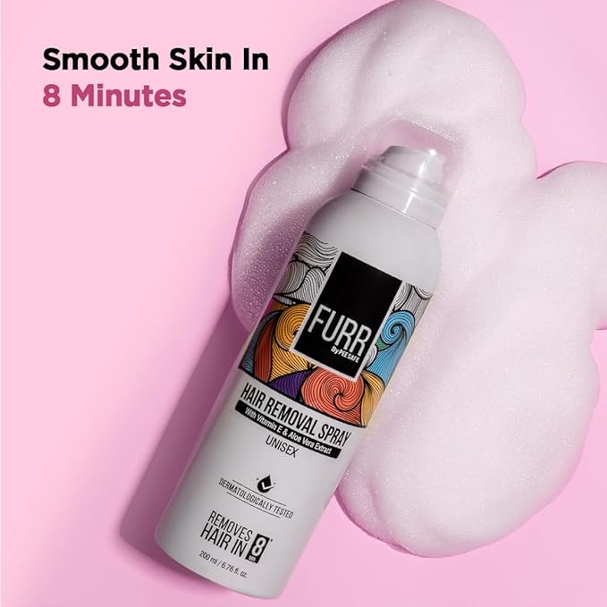 Furr Hair Removal Spray for Men And Women 200ml with Aloe Vera Extract and Vitamin E for Soft Skin | Painless Hair Removal in Just 8min for Chest, Hand, Leg, Underarm and Intimate Area