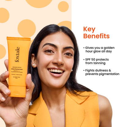 Foxtale Glow Sunscreen SPF 50 PA++++ with Vitamin C & Niacinamide, In-Vivo Tested, Sensitive-Skin Friendly, Made with 100% New-Gen Filters & EU Approved, Lightweight, Non-Greasy, No White Cast 50ml