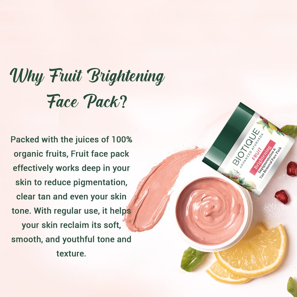 Biotique Fruit Brightening Depigmentation and Tan Removal Face Pack Ayurvedic and Organically Pure,Tan Removal 75gm