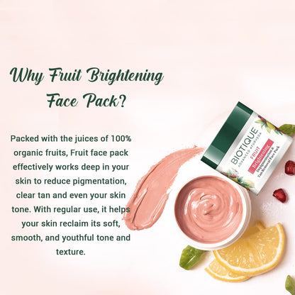 Biotique Fruit Brightening Depigmentation and Tan Removal Face Pack Ayurvedic and Organically Pure,Tan Removal 75gm