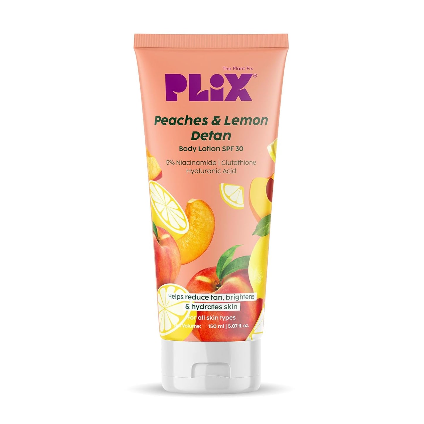 PLIX THE PLANT FIX Peaches & Lemon Detan Body Lotion with 5% Niacinamide | 150ml | Reduce Tan, Brighten & Hydrate Skin 150ml