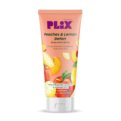 PLIX THE PLANT FIX Peaches & Lemon Detan Body Lotion with 5% Niacinamide | 150ml | Reduce Tan, Brighten & Hydrate Skin 150ml