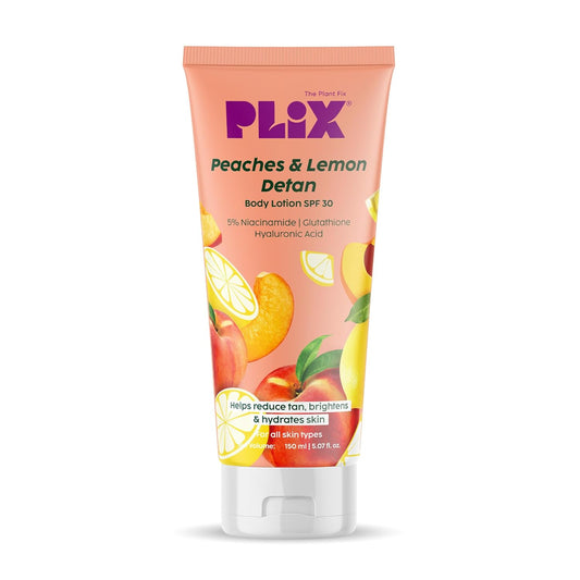 PLIX THE PLANT FIX Peaches & Lemon Detan Body Lotion with 5% Niacinamide | 150ml | Reduce Tan, Brighten & Hydrate Skin 150ml