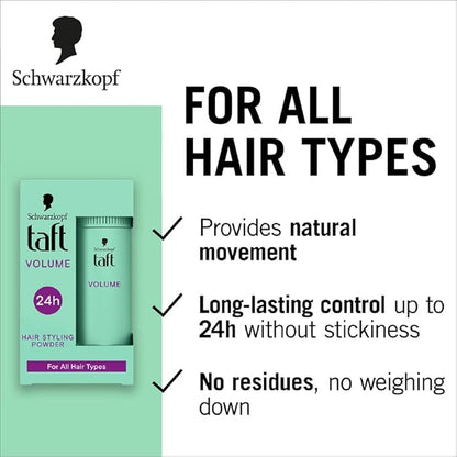 Schwarzkopf TAFT Instant Hair Styling Volume Powder For Fuller Volume And Thickness, Lasts 24 Hours Without Stickiness And Residues