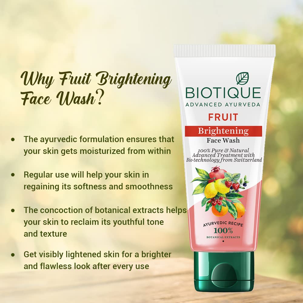 Biotique Fruit Brightening Face Wash| Ayurvedic and Organically Pure| Advanced Swiss Technology |100% Botanical Extracts 100ml