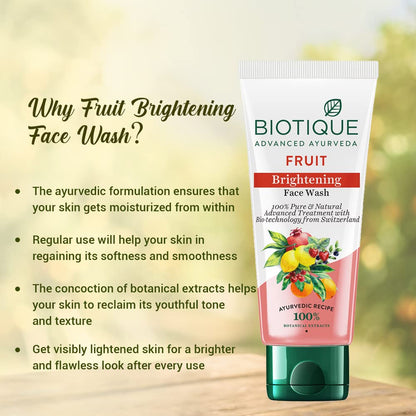 Biotique Fruit Brightening Face Wash| Ayurvedic and Organically Pure| Advanced Swiss Technology |100% Botanical Extracts 100ml