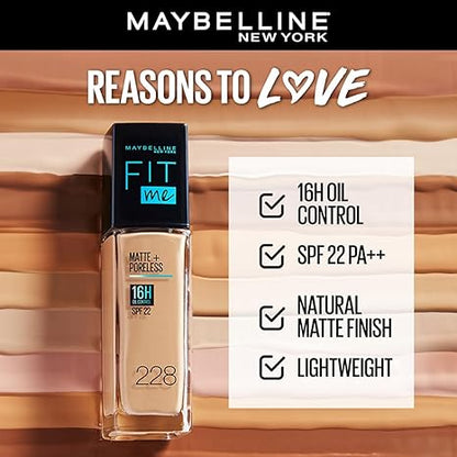 Maybelline New York Liquid Foundation, Matte Finish, With SPF, Absorbs Oil, Fit Me Matte + Poreless, 115 Ivory, 30ml