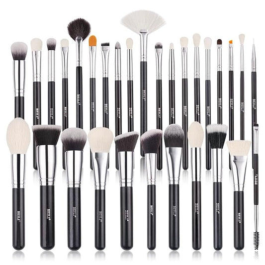 BEILI 30Pcs Professional Makeup Brush Set Original Natural-Synthetic Kabuki Foundation, Face Powder, Highlighter, Contour, Eye Shadow, Eyebrow, Eyeliner, Makeup Tools Kit (Classic Black)