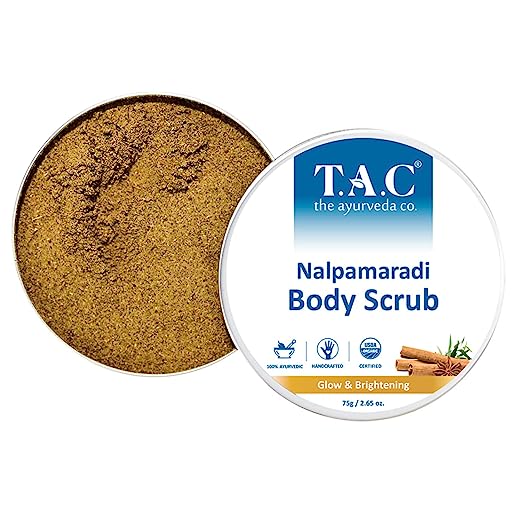 TAC - The Ayurveda Co. Nalpamaradi Body Scrub for Glow and Brightening Skin, with Triphala, for Tan Removal, & Pigmentations, For Women & Men, All Skin Types, 75gm