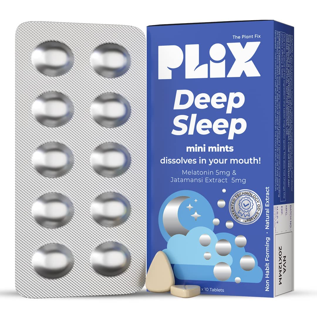 Plix Melatonin Tablet Deep Sleep Oral Dissolving Mini Mints Effervescent Supporting Restful Sleep | Non Habit Forming | Melatonin And Jatamansi Extracts (5Mg)