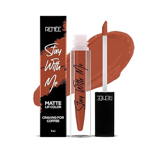 RENEE Stay With Me Matte Liquid Lipstick, Long Lasting, Non Transfer, Water & Smudge Proof, Light Weight Liquid Lipstick, Craving for Coffee, 5ml