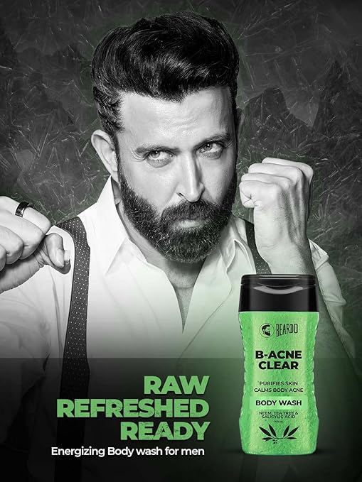 Beardo Body Acne Clear Body Wash for Men 200 ml | With Neem, Tea Tree and Salicylic Acid | Clean Clear Skin | For Body Acne and Skin Purification