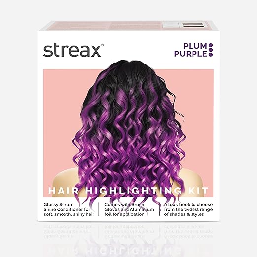 Streax Hair Colour Highlight Kit | Purple Hair Colour, Plum Purple - Pack of 1 I Enriched with Walnut & Argan Oil I Hair Colour for Women | Rich, vibrant, Easy to use, DIY Application