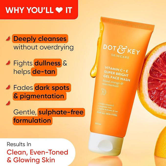 DOT & KEY Vitamin C + E Super Bright Gel Face Wash For Glowing And Brightening Skin | All Skin Types|With Triple Vitamin C 100gm