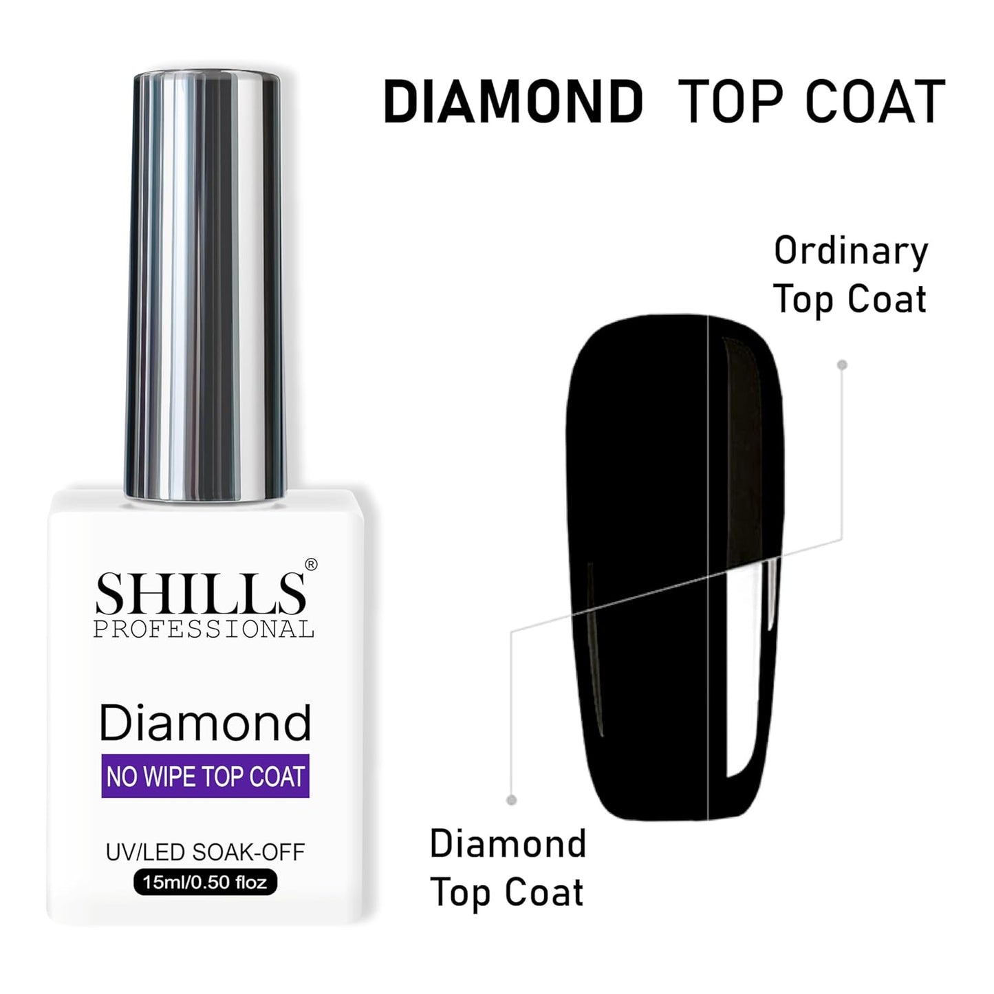 SHILLS PROFESSIONAL Uv Led Soak Off Finish Diamond No Wipe Top Coat Gel Polish Clear 15 Ml Diamondtopcoat