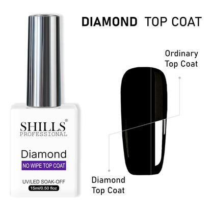 SHILLS PROFESSIONAL Uv Led Soak Off Finish Diamond No Wipe Top Coat Gel Polish Clear 15 Ml Diamondtopcoat