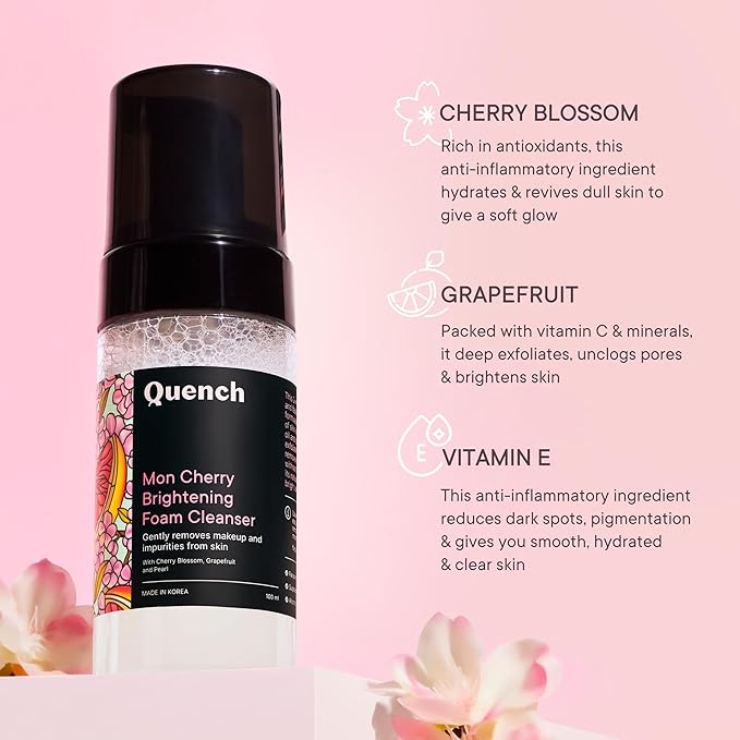 Quench Brightening Foam Cleanser with Cherry Blossom Radiance | Korean Face Wash for Glowing Skin